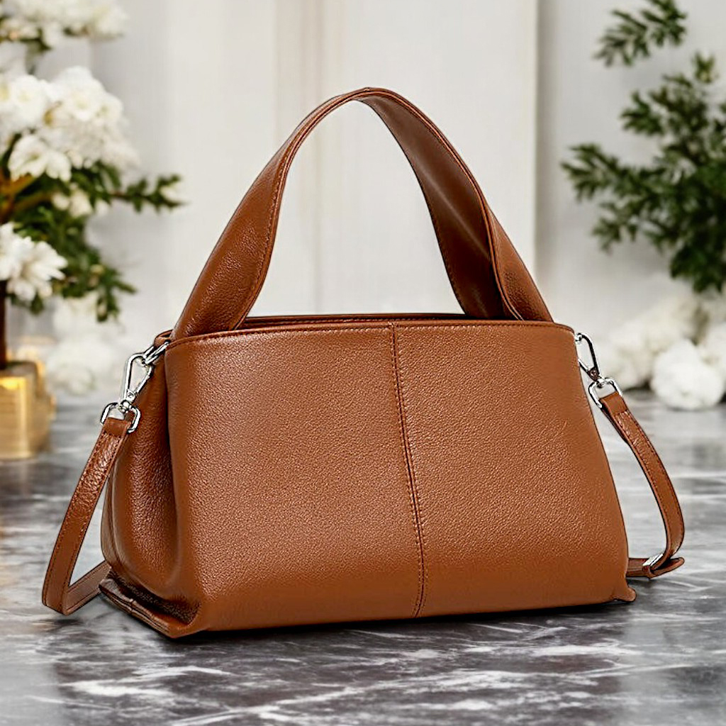 dámska kožená kabelka hnedá crossbody AURELIA